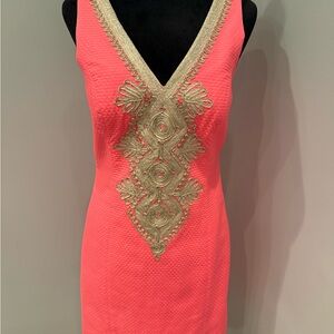 Lilly Pulitzer Coral Mini Dress with Gold Detailing